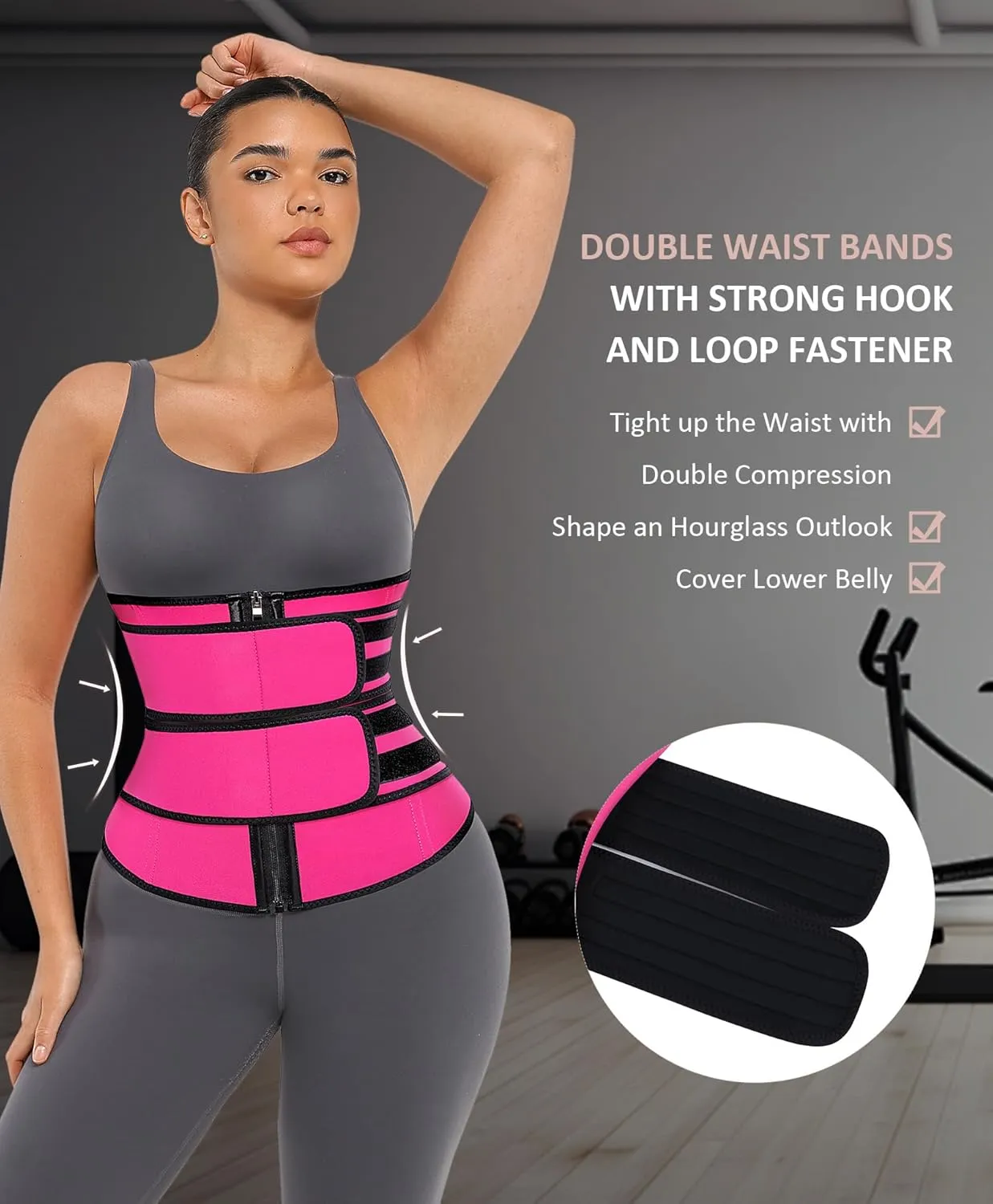 FeelinGirl Waist Trainer for Women Belly Fat Long Torso Sauna Workout 2 Belt With Zipper 7 Steel Bones Corset