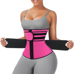 FeelinGirl Waist Trainer for Women Belly Fat Long Torso Sauna Workout 2 Belt With Zipper 7 Steel Bones Corset