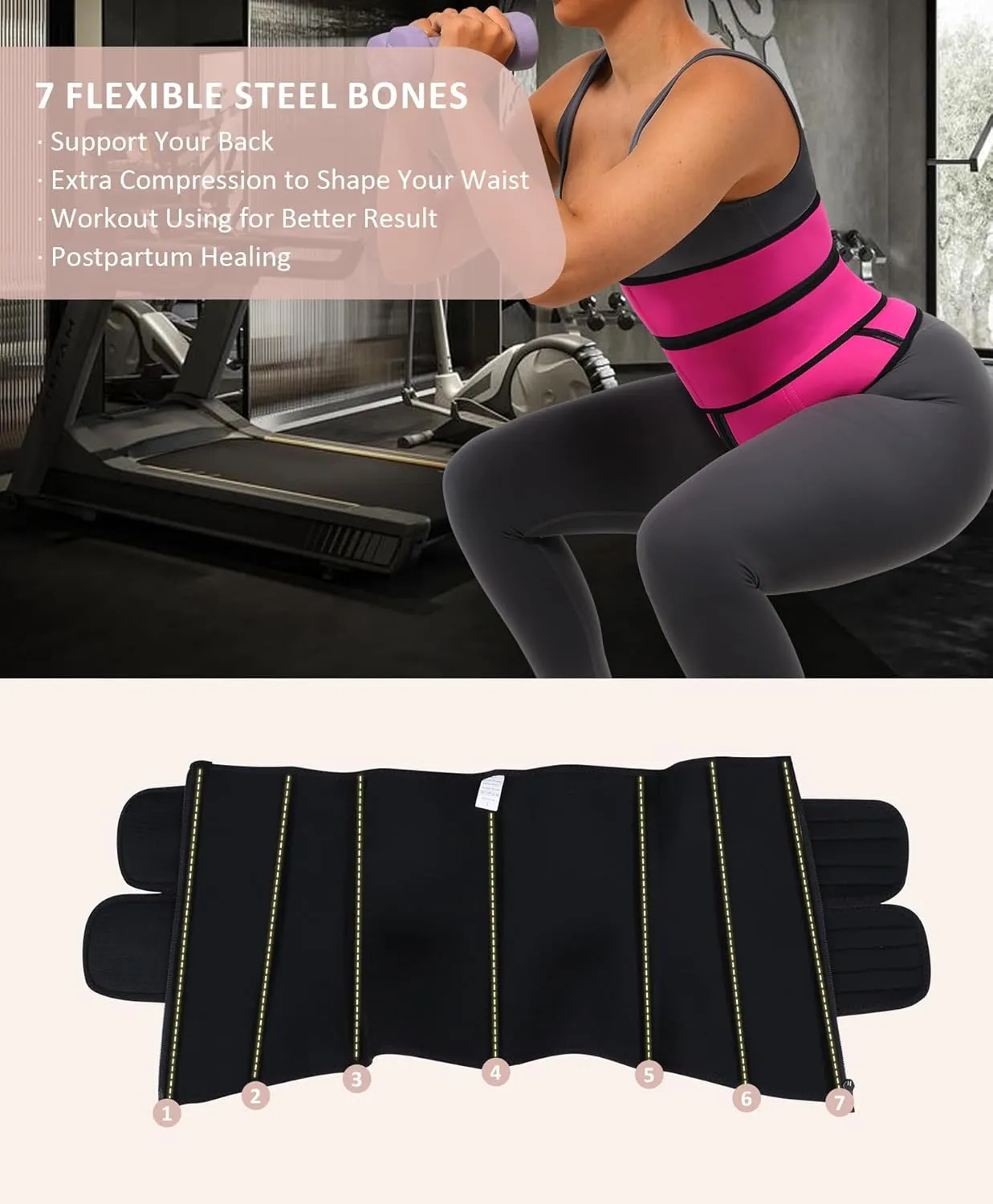 FeelinGirl Waist Trainer for Women Belly Fat Long Torso Sauna Workout 2 Belt With Zipper 7 Steel Bones Corset