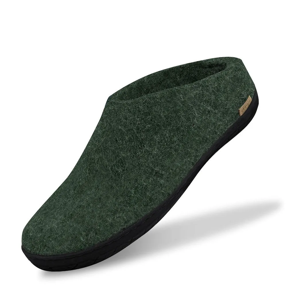 Felt Black Rubber Sole Mule - Forest