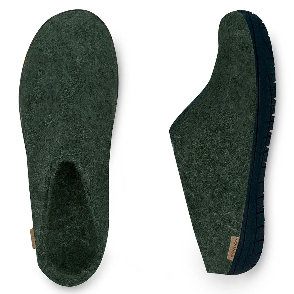 Felt Black Rubber Sole Mule - Forest