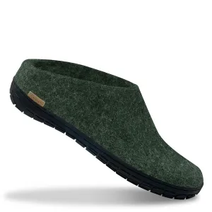 Felt Black Rubber Sole Mule - Forest