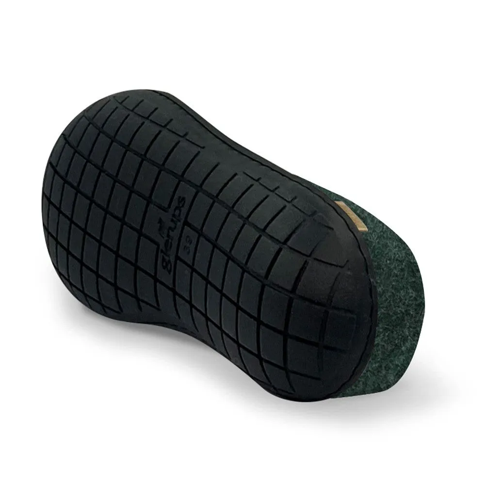 Felt Black Rubber Sole Mule - Forest