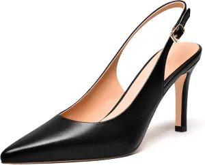 FEMSTEP Womens Sexy Slingback Buckle Dating Matte Leather Pointed Toe Stiletto High Heel Pumps Shoes 3.3 Inch