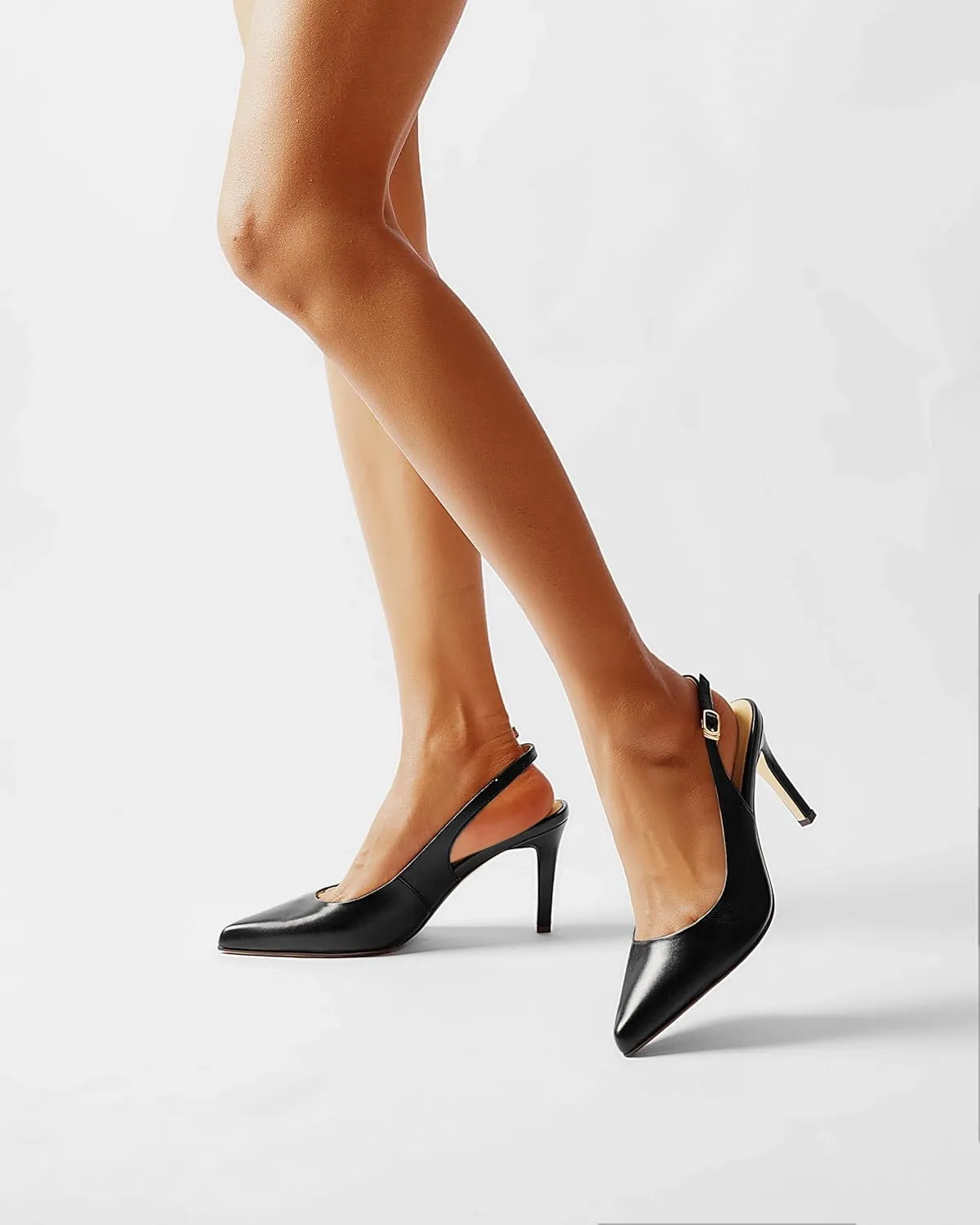 FEMSTEP Womens Sexy Slingback Buckle Dating Matte Leather Pointed Toe Stiletto High Heel Pumps Shoes 3.3 Inch