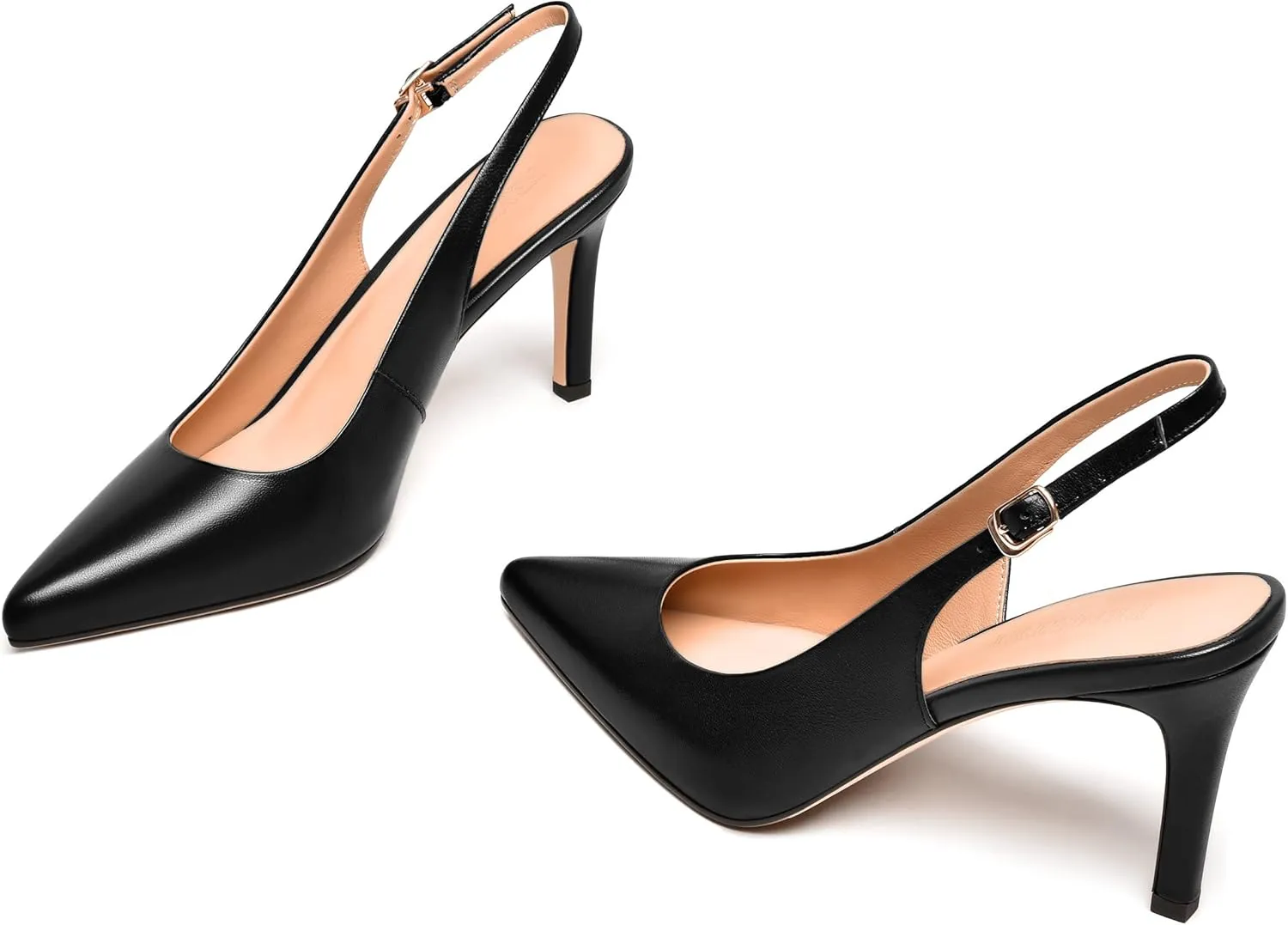 FEMSTEP Womens Sexy Slingback Buckle Dating Matte Leather Pointed Toe Stiletto High Heel Pumps Shoes 3.3 Inch