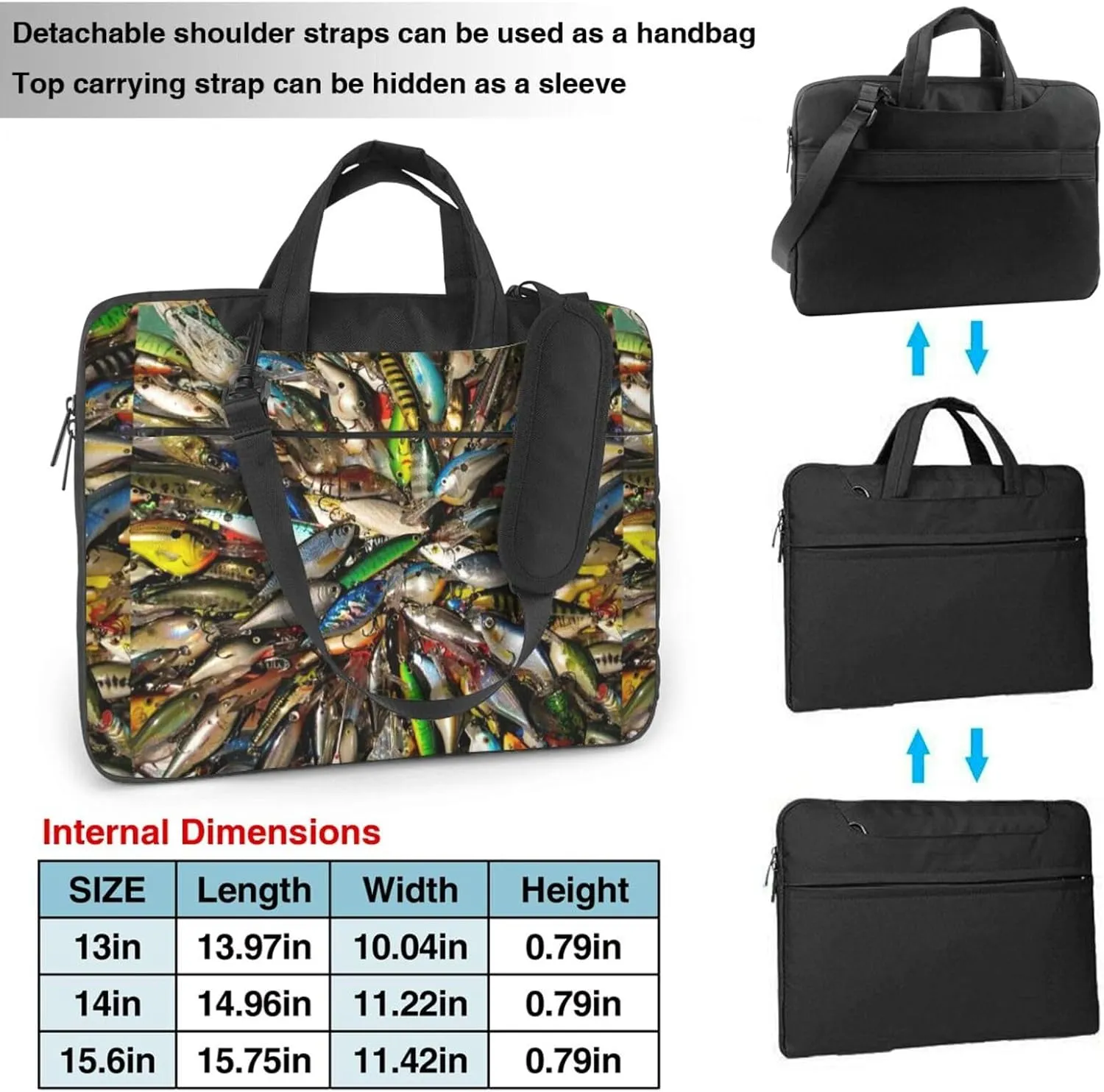Fishing Bait Print Work Casual Office Laptop Shoulder Messenger Bag 13 inch 14 inch 15.6 inch