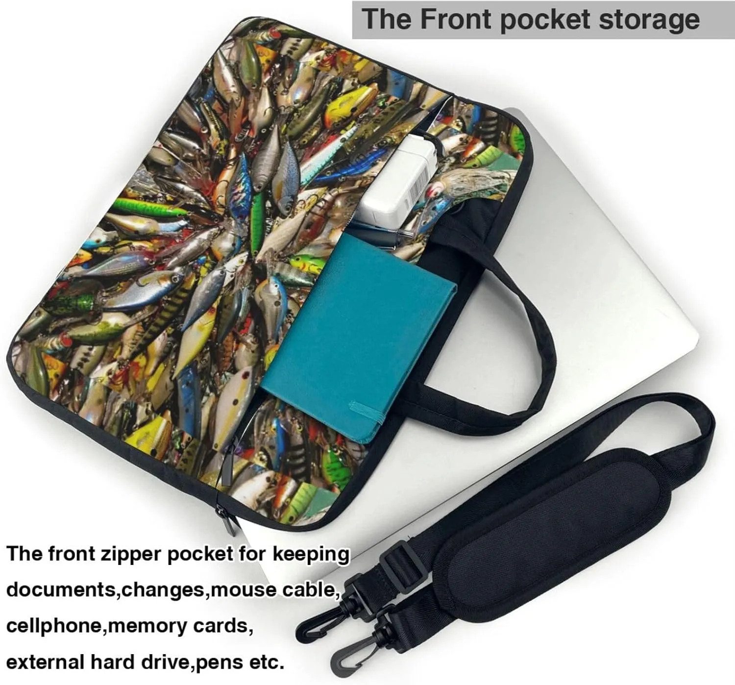 Fishing Bait Print Work Casual Office Laptop Shoulder Messenger Bag 13 inch 14 inch 15.6 inch