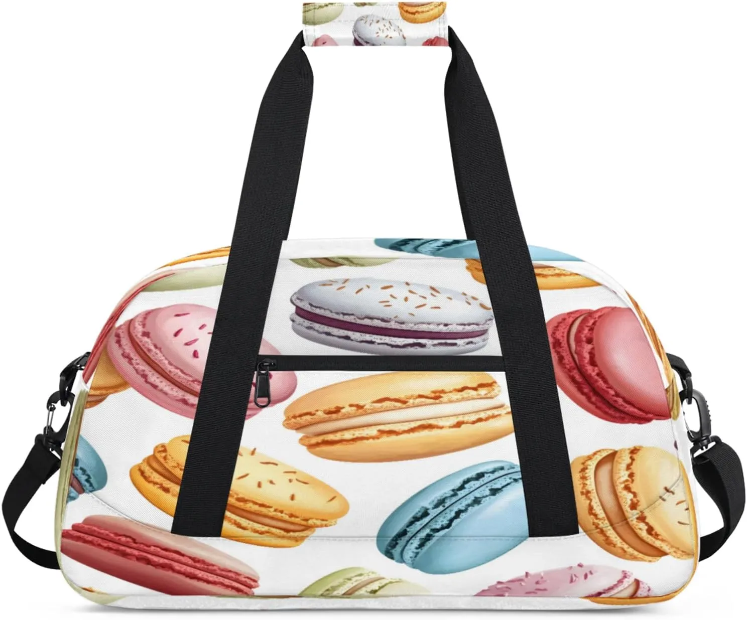 French Macarons Small Gym Bag for Women Men, Colorful Travel Duffle Bag Workout Dance Tote Bag Carry On Overnight Weekender Bag