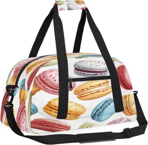 French Macarons Small Gym Bag for Women Men, Colorful Travel Duffle Bag Workout Dance Tote Bag Carry On Overnight Weekender Bag