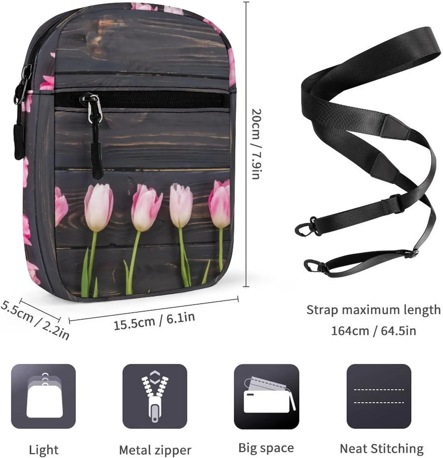 Freshly Picked Tulips Crossbody Bag Small Shoulder Bag Waterproof, Lightweight And Convenient