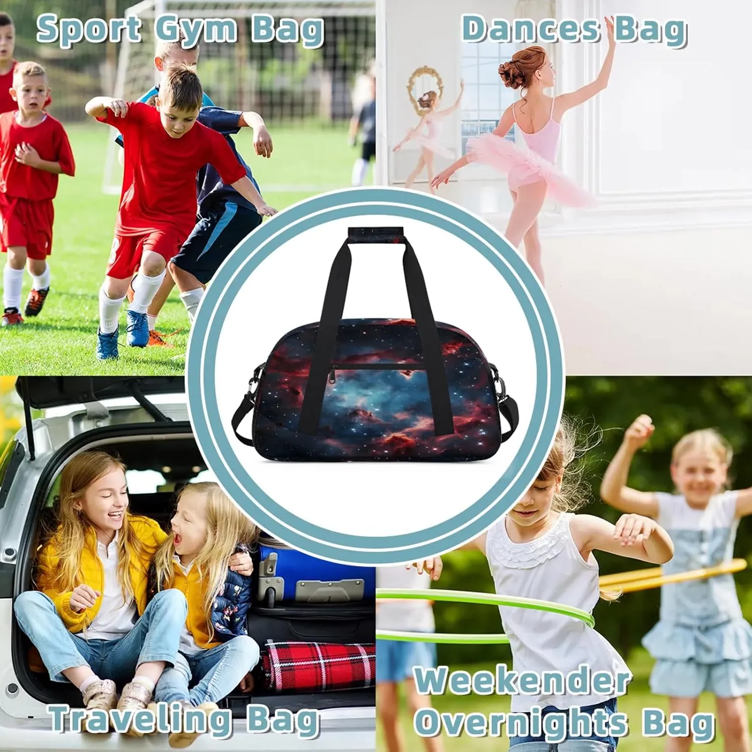 Galaxy Star Outer Space Small Gym Bag 18 inch Carry On Duffel Bag for Weekender Travel Sports Workout Yoga Gymnastics Dance Ballet