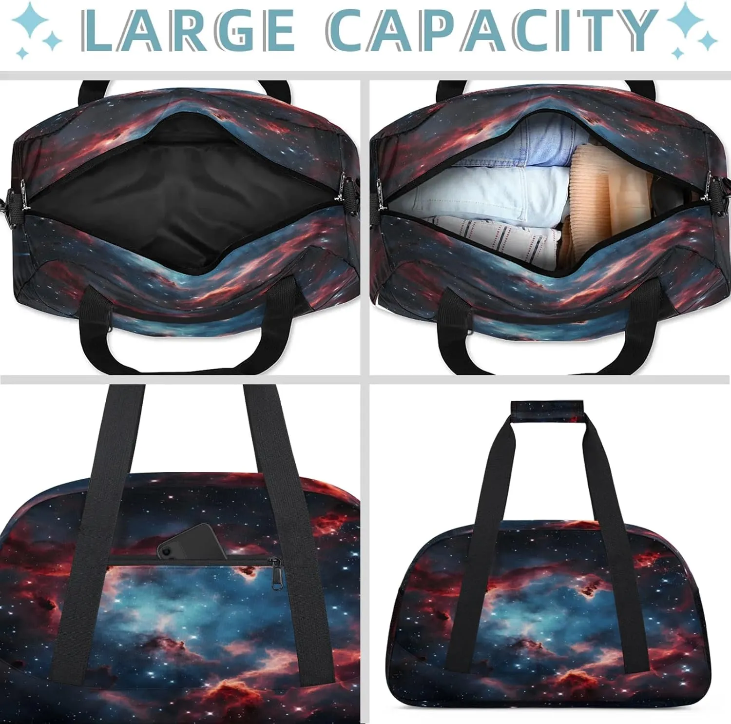 Galaxy Star Outer Space Small Gym Bag 18 inch Carry On Duffel Bag for Weekender Travel Sports Workout Yoga Gymnastics Dance Ballet