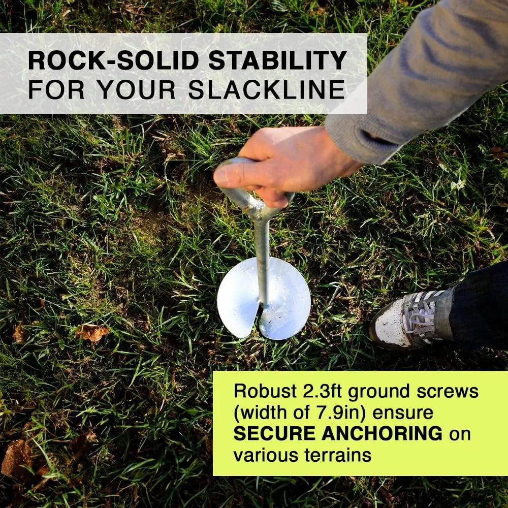 GIBBON Slackline Ground Screw - Ground Anchor to Slackline without Trees - Slack Line Accessory - 2.3ft Screw in Earth Anchor, Slackline Accessories