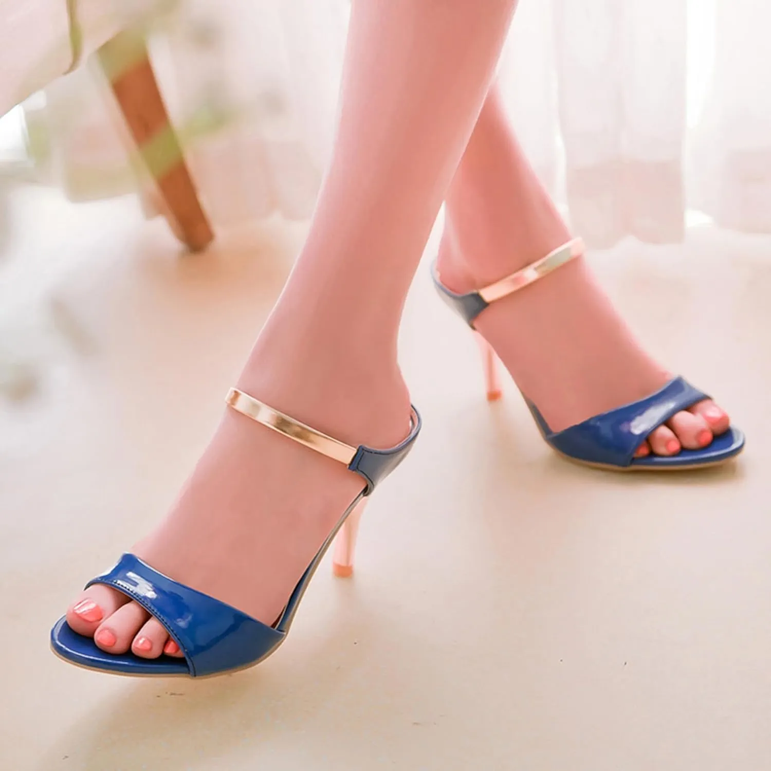 Gicoiz Mule Slippers Women Stiletto High Heels Slides Sandals