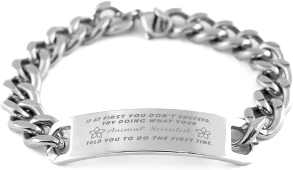 GIFTVILLE & SURPRISE Animal Scientist Bracelet, If at first you don't succeed, try doing what your athletic trainer told you to do the first time., Cuban Link Chain Necklace, Animal Scientist Gifts