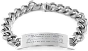 GIFTVILLE & SURPRISE Animal Scientist Bracelet, If at first you don't succeed, try doing what your athletic trainer told you to do the first time., Cuban Link Chain Necklace, Animal Scientist Gifts