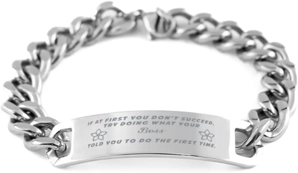 GIFTVILLE & SURPRISE Boss Bracelet, If at first you don't succeed, try doing what your athletic trainer told you to do the first time., Cuban Link Chain Necklace, Boss Gifts