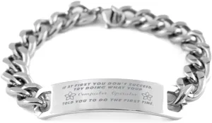 GIFTVILLE & SURPRISE Computer Operator Bracelet, If at first you don't succeed, try doing what your athletic trainer told you to do the first time., Cuban Link Chain Necklace, Computer Operator Gifts