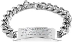 GIFTVILLE & SURPRISE Husband Bracelet, If at first you don't succeed, try doing what your athletic trainer told you to do the first time., Cuban Link Chain Necklace, Husband Gifts