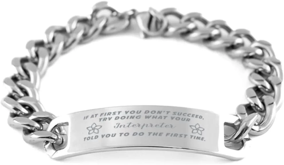 GIFTVILLE & SURPRISE Interpreter Bracelet, If at first you don't succeed, try doing what your athletic trainer told you to do the first time., Cuban Link Chain Necklace, Interpreter Gifts