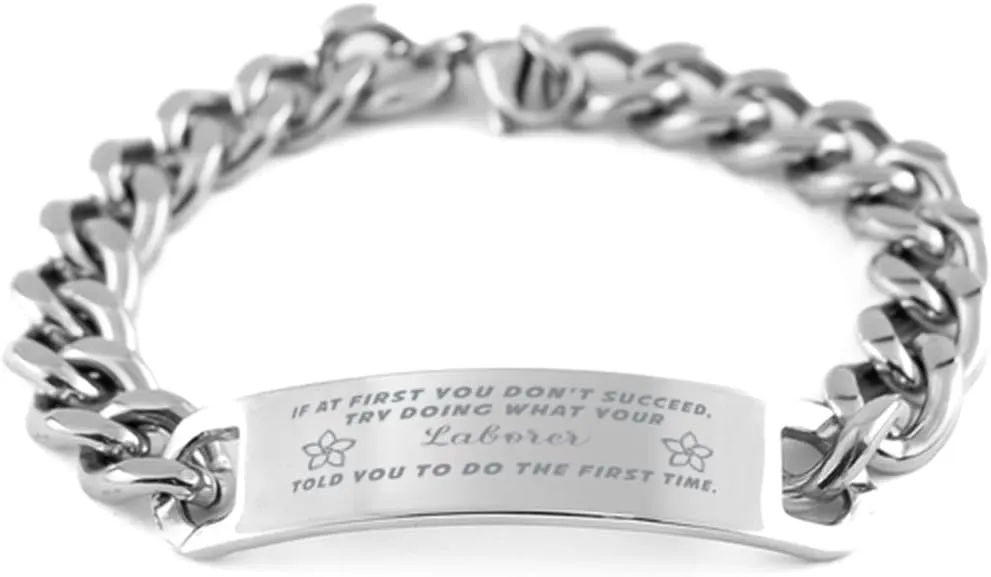 GIFTVILLE & SURPRISE Laborer Bracelet, If at first you don't succeed, try doing what your athletic trainer told you to do the first time., Cuban Link Chain Necklace, Laborer Gifts