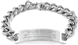 GIFTVILLE & SURPRISE Medical Assistant Bracelet, If at first you don't succeed, try doing what your athletic trainer told you to do the first time., Cuban Link Chain Necklace, Medical Assistant Gifts