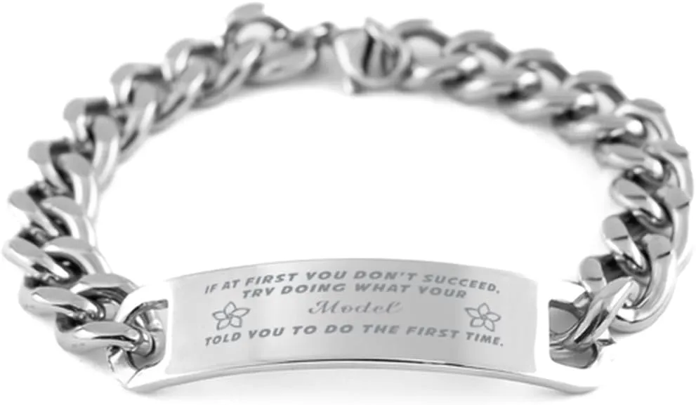 GIFTVILLE & SURPRISE Model Bracelet, If at first you don't succeed, try doing what your athletic trainer told you to do the first time., Cuban Link Chain Necklace, Model Gifts