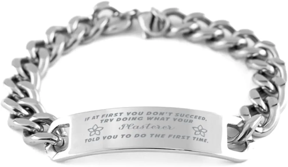 GIFTVILLE & SURPRISE Plasterer Bracelet, If at first you don't succeed, try doing what your athletic trainer told you to do the first time., Cuban Link Chain Necklace, Plasterer Gifts
