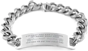 GIFTVILLE & SURPRISE Preschool Teacher Bracelet, If at first you don't succeed, try doing what your athletic trainer told you to do the first time., Cuban Link Chain Necklace, Preschool Teacher Gifts