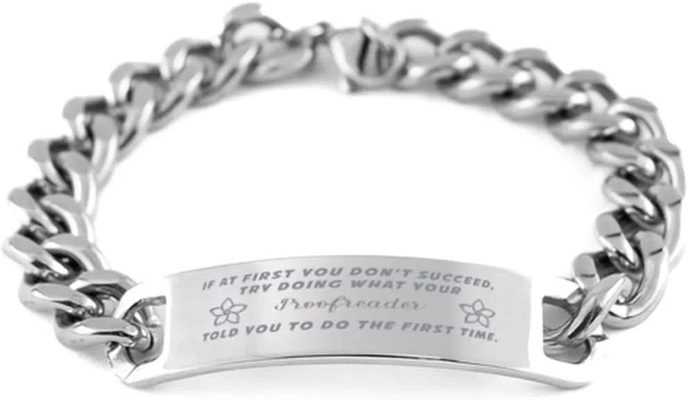 GIFTVILLE & SURPRISE Proofreader Bracelet, If at first you don't succeed, try doing what your athletic trainer told you to do the first time., Cuban Link Chain Necklace, Proofreader Gifts