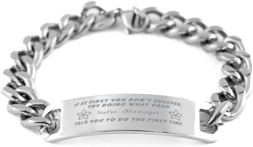 GIFTVILLE & SURPRISE Sales Manager Bracelet, If at first you don't succeed, try doing what your athletic trainer told you to do the first time., Cuban Link Chain Necklace, Sales Manager Gifts