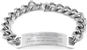 GIFTVILLE & SURPRISE Surgeon Bracelet, If at first you don't succeed, try doing what your athletic trainer told you to do the first time., Cuban Link Chain Necklace, Surgeon Gifts