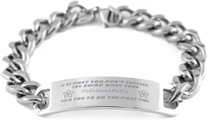 GIFTVILLE & SURPRISE Telemarketer Bracelet, If at first you don't succeed, try doing what your athletic trainer told you to do the first time., Cuban Link Chain Necklace, Telemarketer Gifts