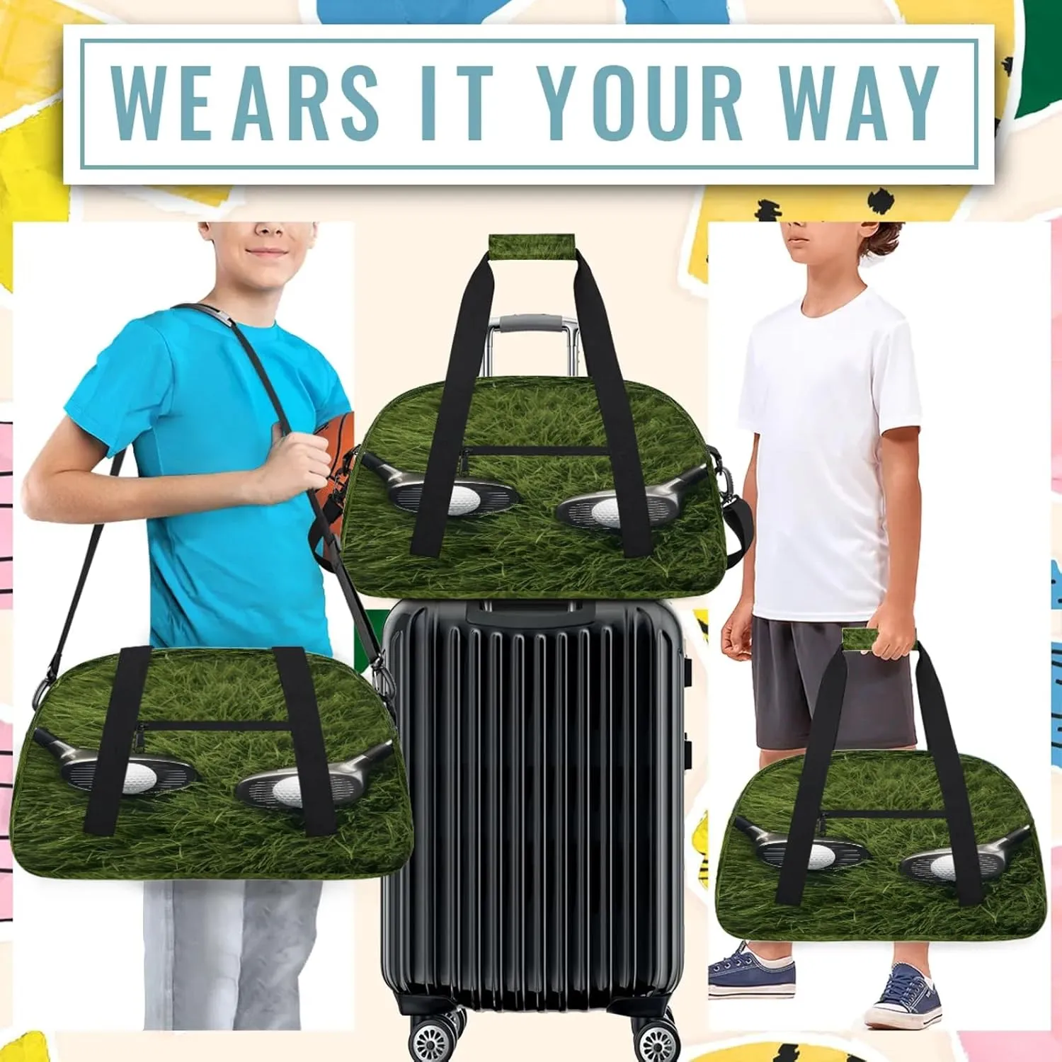 Golf Ball Small Gym Bag 18 inch Carry On Duffel Bag for Weekender Travel Sports Workout Yoga Gymnastics Dance Ballet