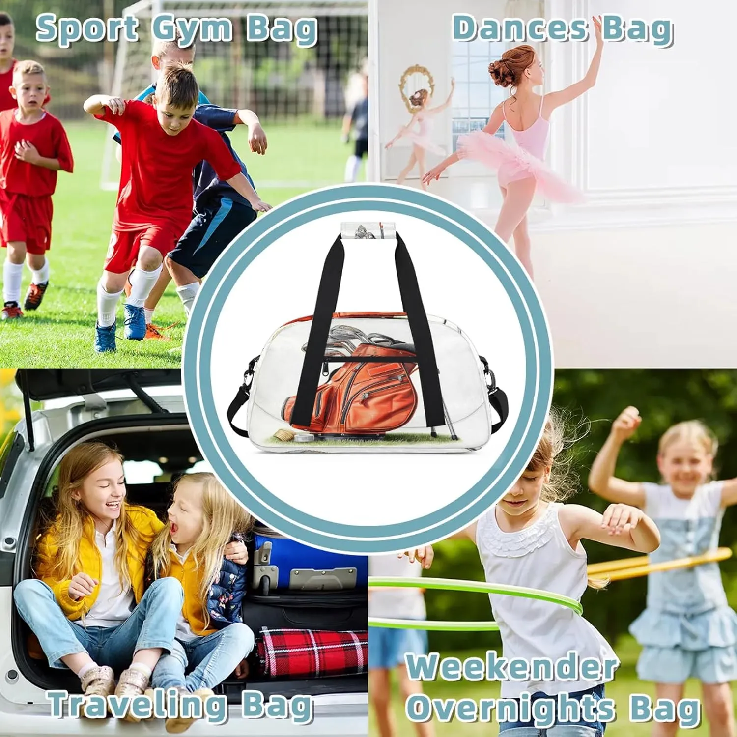 Golf Themed Small Gym Bag 18 inch Carry On Duffel Bag for Weekender Travel Sports Workout Yoga Gymnastics Dance Ballet