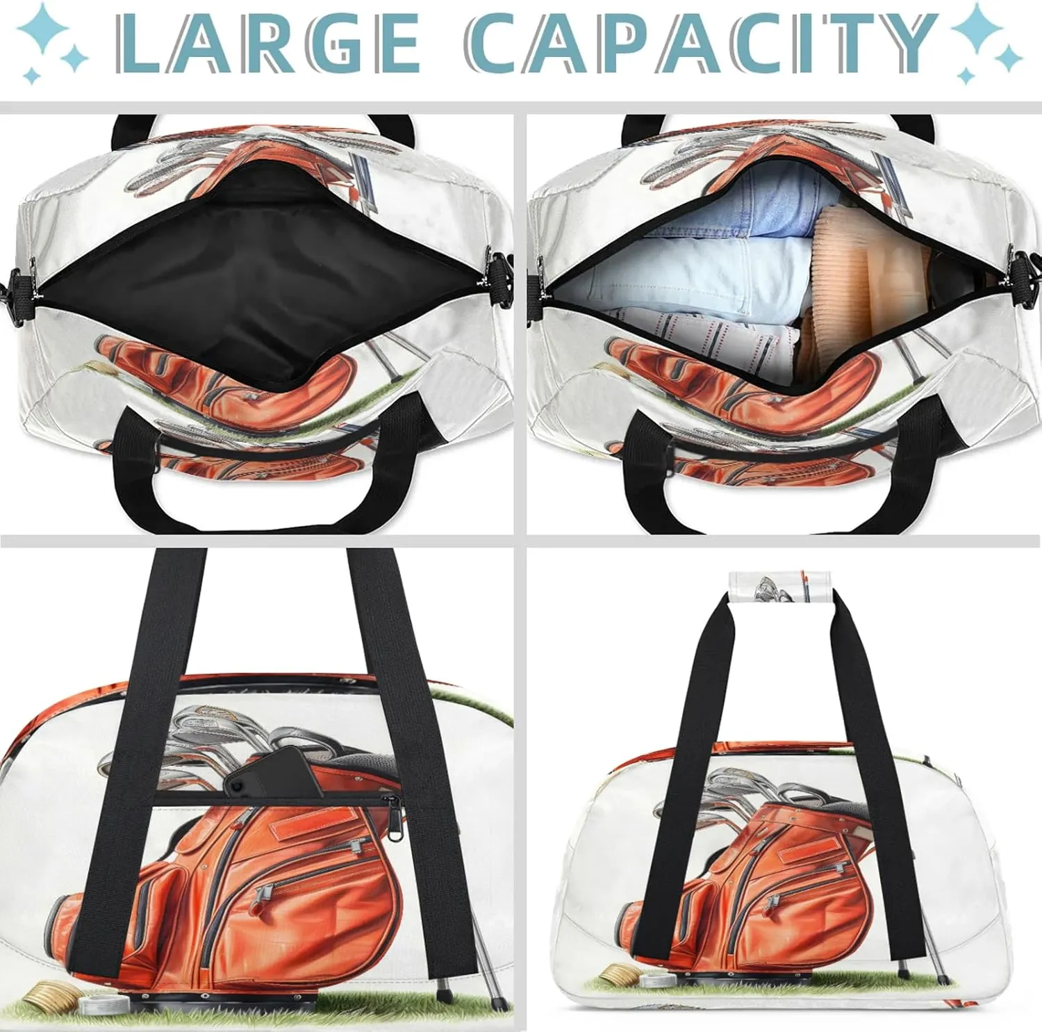 Golf Themed Small Gym Bag 18 inch Carry On Duffel Bag for Weekender Travel Sports Workout Yoga Gymnastics Dance Ballet