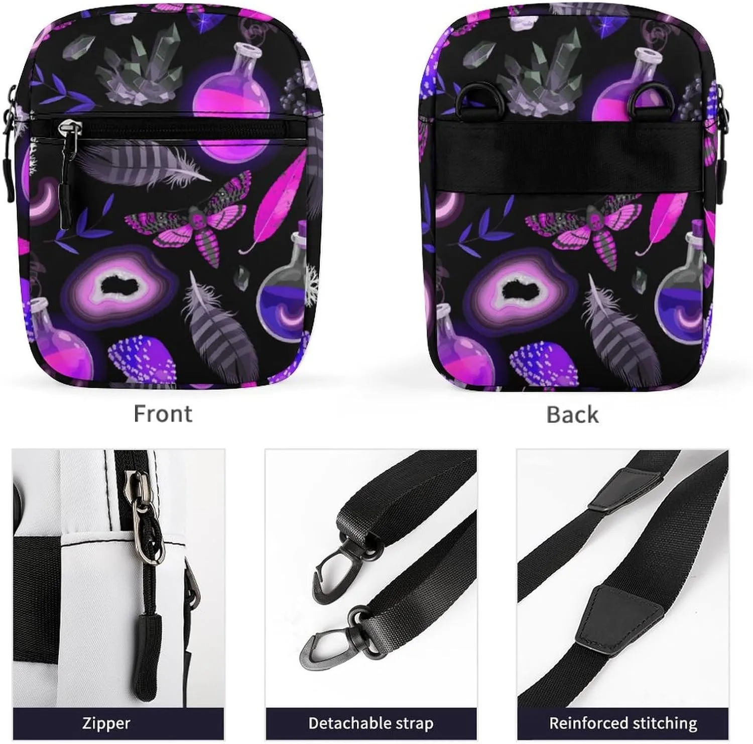 Gothic Magic Witch Potion Detachable Shoulder Strap Small Shoulder Bag Unisex