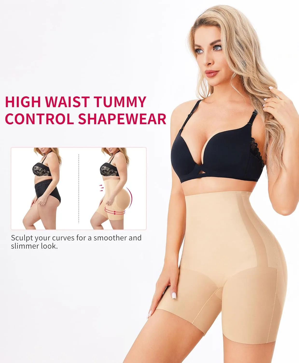 Gotoly Tummy Control Shapewear Shorts Body Shaper for Women High Waisted Butt Lifting Panties Thigh Slimming