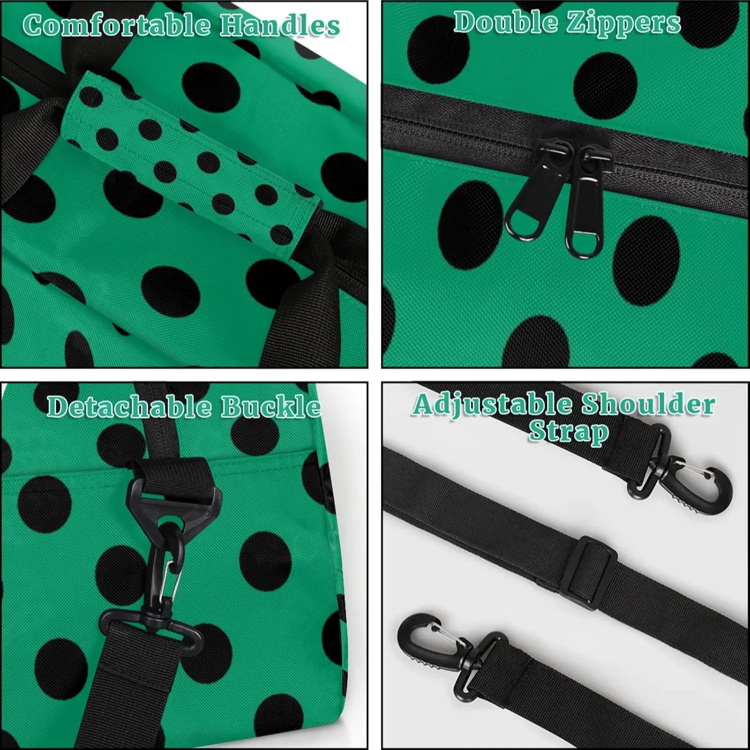 Green Polka Dot 18 inch Small Gym Bag for Women and Men, Lightweight Carry On Weekender Bag Mini Duffel Bag for Travel Sports Workout