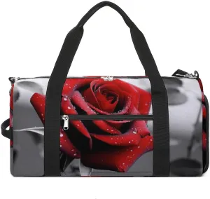 Gym Bag Black And White Red Rose Duffel Bag for Men Women Overnight Bag with Shoe Compartment Workout Bags