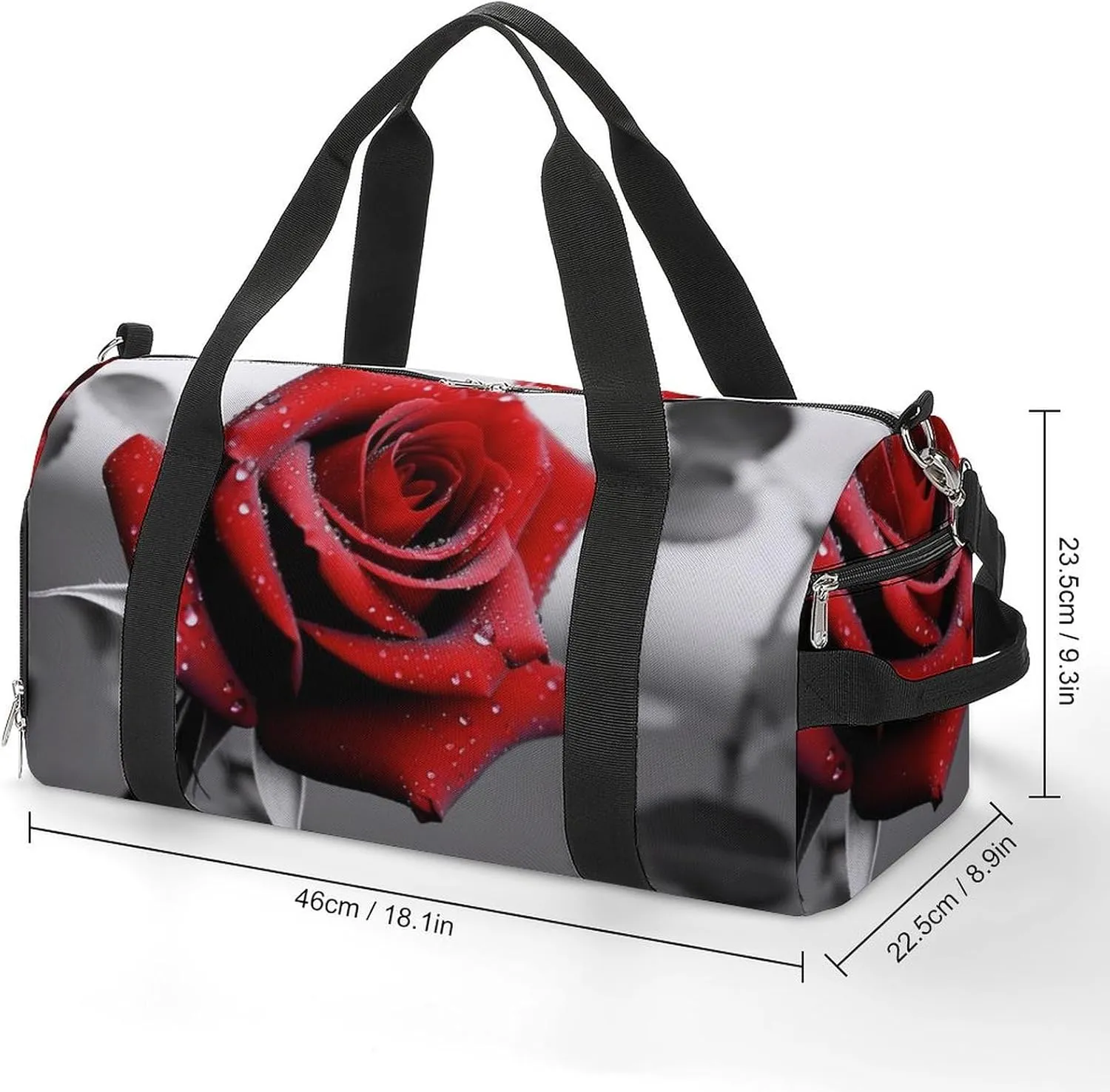 Gym Bag Black And White Red Rose Duffel Bag for Men Women Overnight Bag with Shoe Compartment Workout Bags
