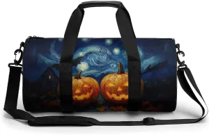 Halloween Pumpkins Travel Gym Bag for Women Men Cylindrical Duffle Bag Sport Workout Bag with Shoulder Strap