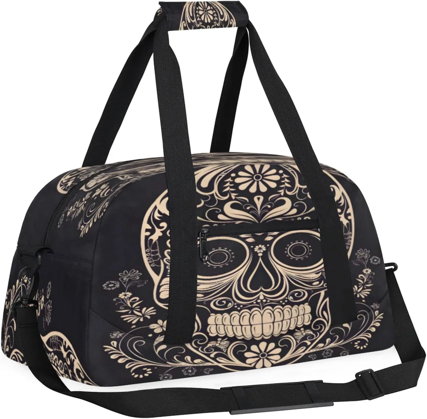 Halloween Sugar Skull Small Gym Bag 18 inch Carry On Duffel Bag for Weekender Travel Sports Workout Yoga Gymnastics Dance Ballet