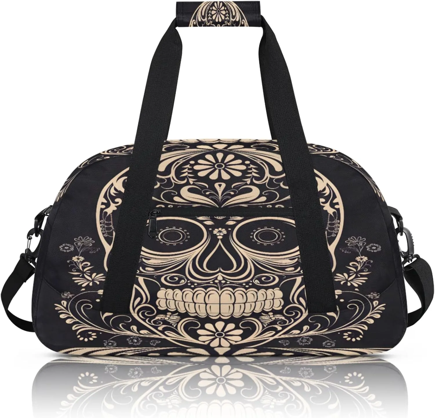 Halloween Sugar Skull Small Gym Bag 18 inch Carry On Duffel Bag for Weekender Travel Sports Workout Yoga Gymnastics Dance Ballet