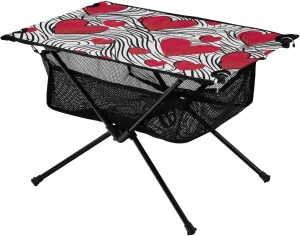 Heart Red Folding Portable Camping Table for Women and Men Sturdy Beach Table with A Hanging Mesh Bag Easy to Assemble Camping Essentials for Cooking Picnic Camp