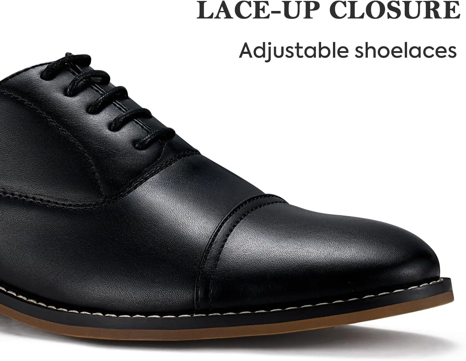 HEEZ Men's Oxford Shoes, Oxford Dress Shoes, Classic Wingtip Lace Up Dress Shoes with Cup Toe, Formal Leather Shoes, Removable Rebounded Insole, Anti-Slip TPR Outsole
