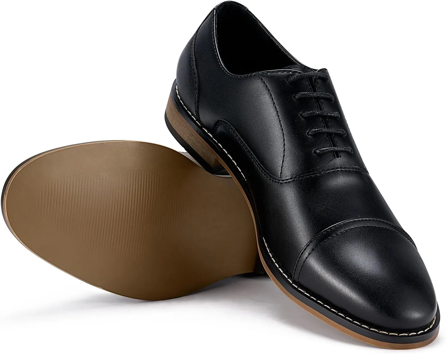 HEEZ Men's Oxford Shoes, Oxford Dress Shoes, Classic Wingtip Lace Up Dress Shoes with Cup Toe, Formal Leather Shoes, Removable Rebounded Insole, Anti-Slip TPR Outsole