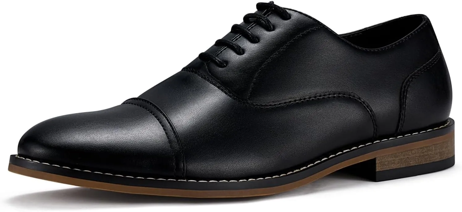 HEEZ Men's Oxford Shoes, Oxford Dress Shoes, Classic Wingtip Lace Up Dress Shoes with Cup Toe, Formal Leather Shoes, Removable Rebounded Insole, Anti-Slip TPR Outsole
