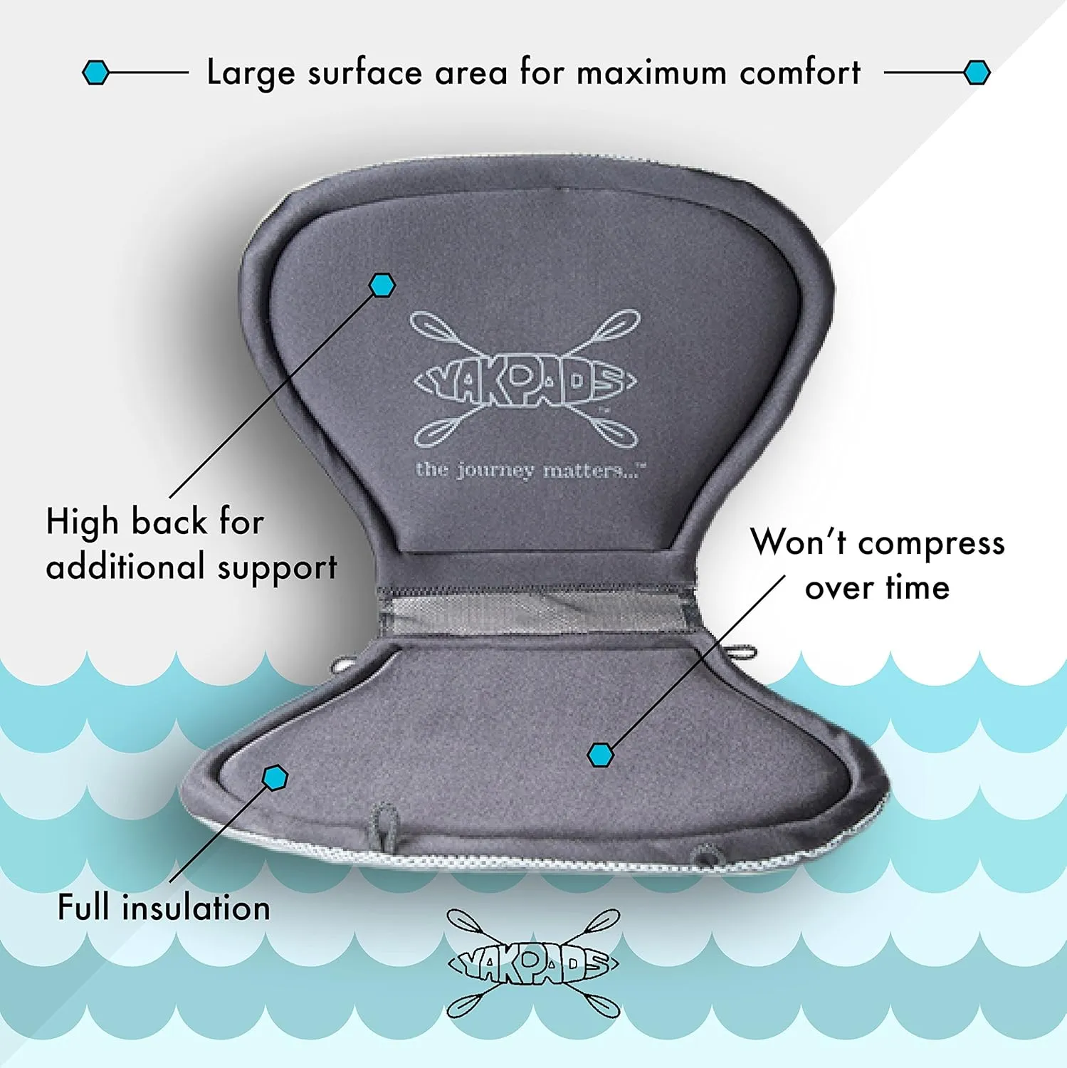 High Back Cushioned Seat Pad, Gel Seat Pad for Kayaks, Portable Seat Cushion for Outdoor Watersports and Recreation - Cascade Creek (High Back)